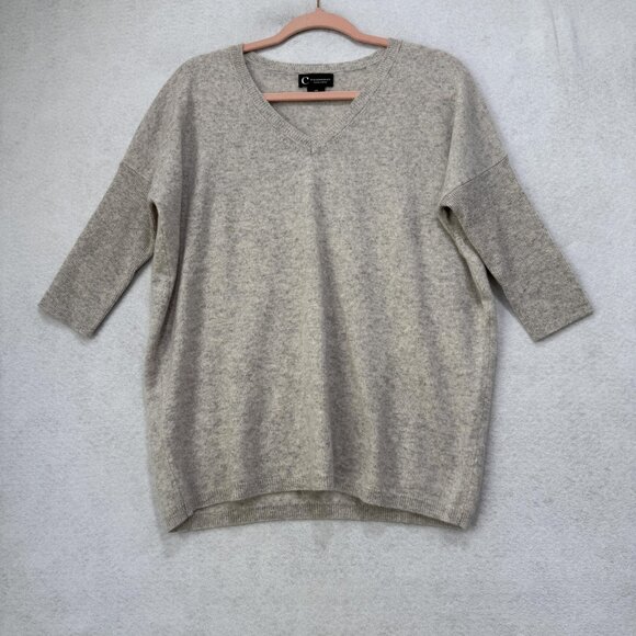 C by Bloomingdale's Sweater Womens XS/S Gray V Neck Cashmere Pullover 3/4 Sleeve - Picture 1 of 7